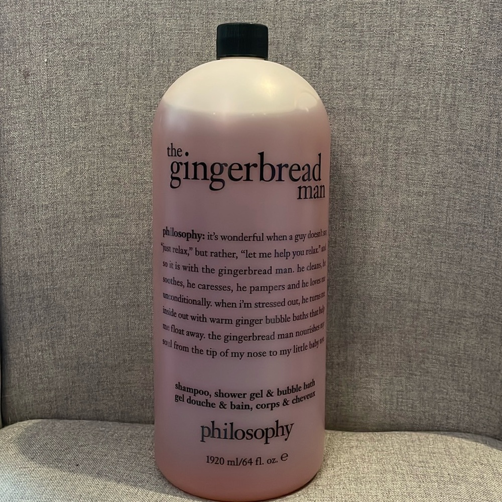 NEW Philosophy The Gingerbread Man Shampoo, Shower Gel & Bubble Bath JUMBO 64 oz
